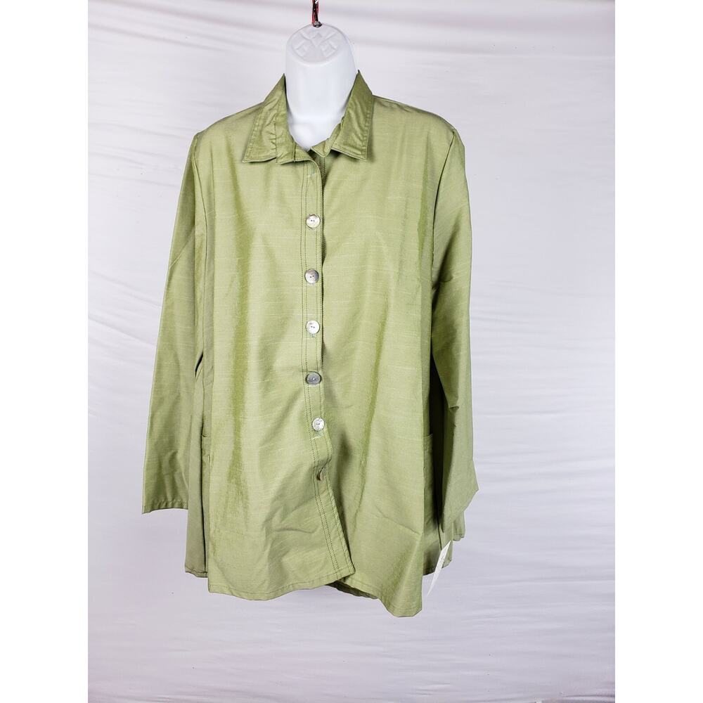 Harriet's SF Button Down Top One Size O/S Green Long sleeve Boutique Lagenlook